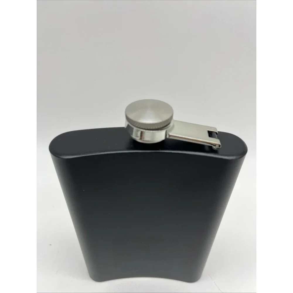 Matte Black 8 oz. Stainless Steel Hip Pocket Flask - Skull Design, New W/out Box